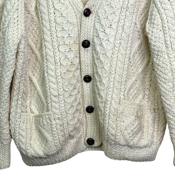 Magee HandKnits Made in Ireland Pure New Wool Cream Irish Knit Cardigan Sweater - Picture 4 of 10